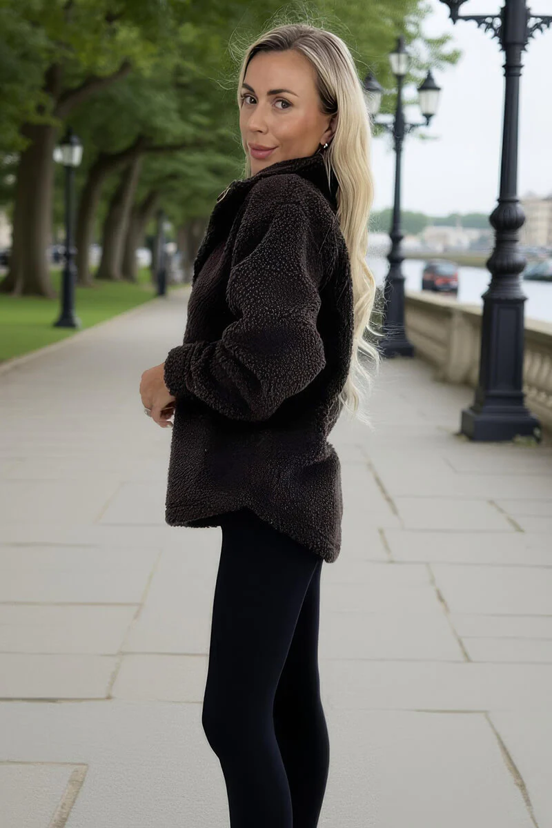 Chocolate 1/4 Zip Teddy Sweatshirt - Image 4