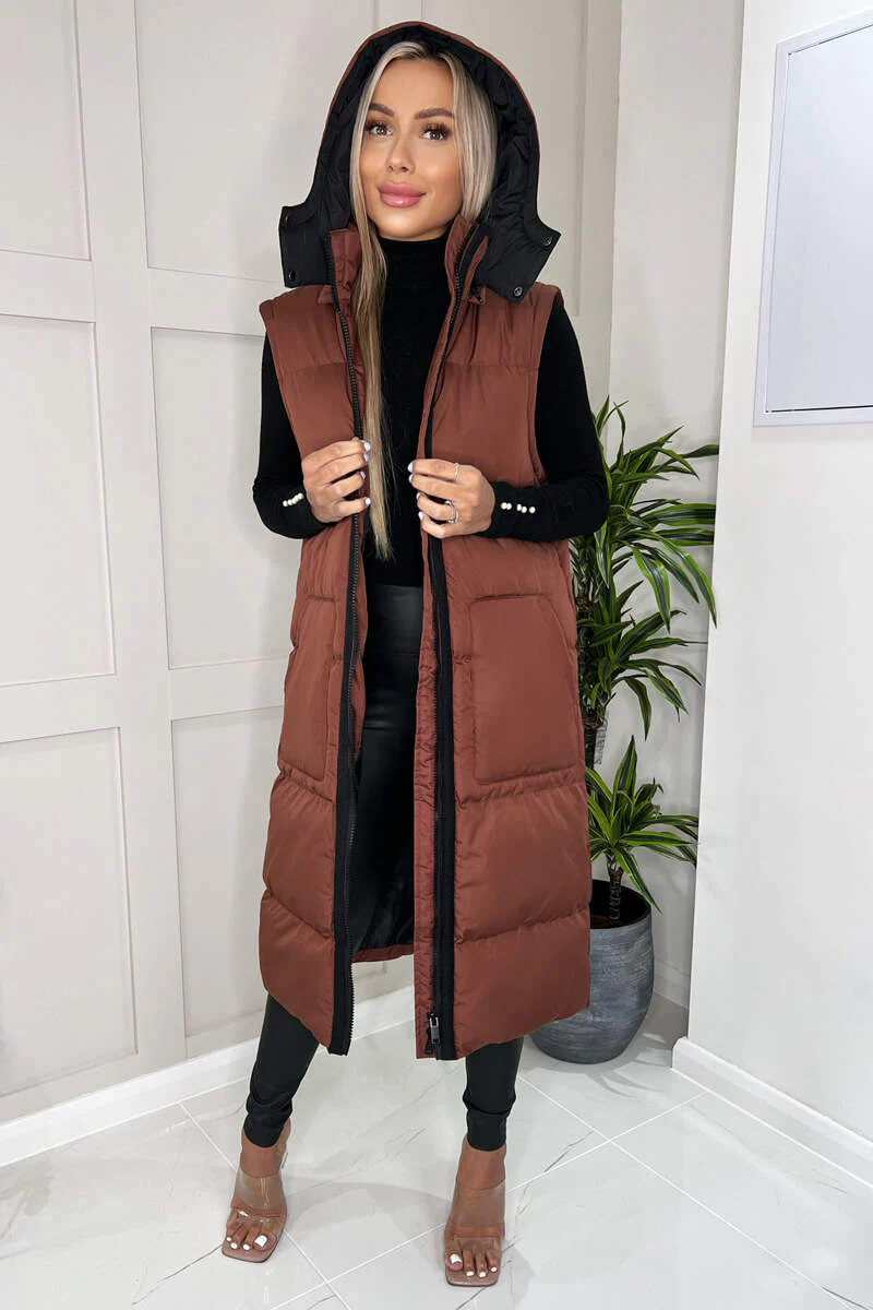 Chocolate 2 in 1 Puffer Coat With Detachable Sleeves - Image 4