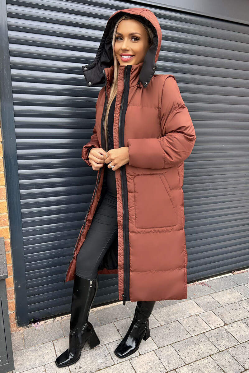 Chocolate 2 in 1 Puffer Coat With Detachable Sleeves - Image 5