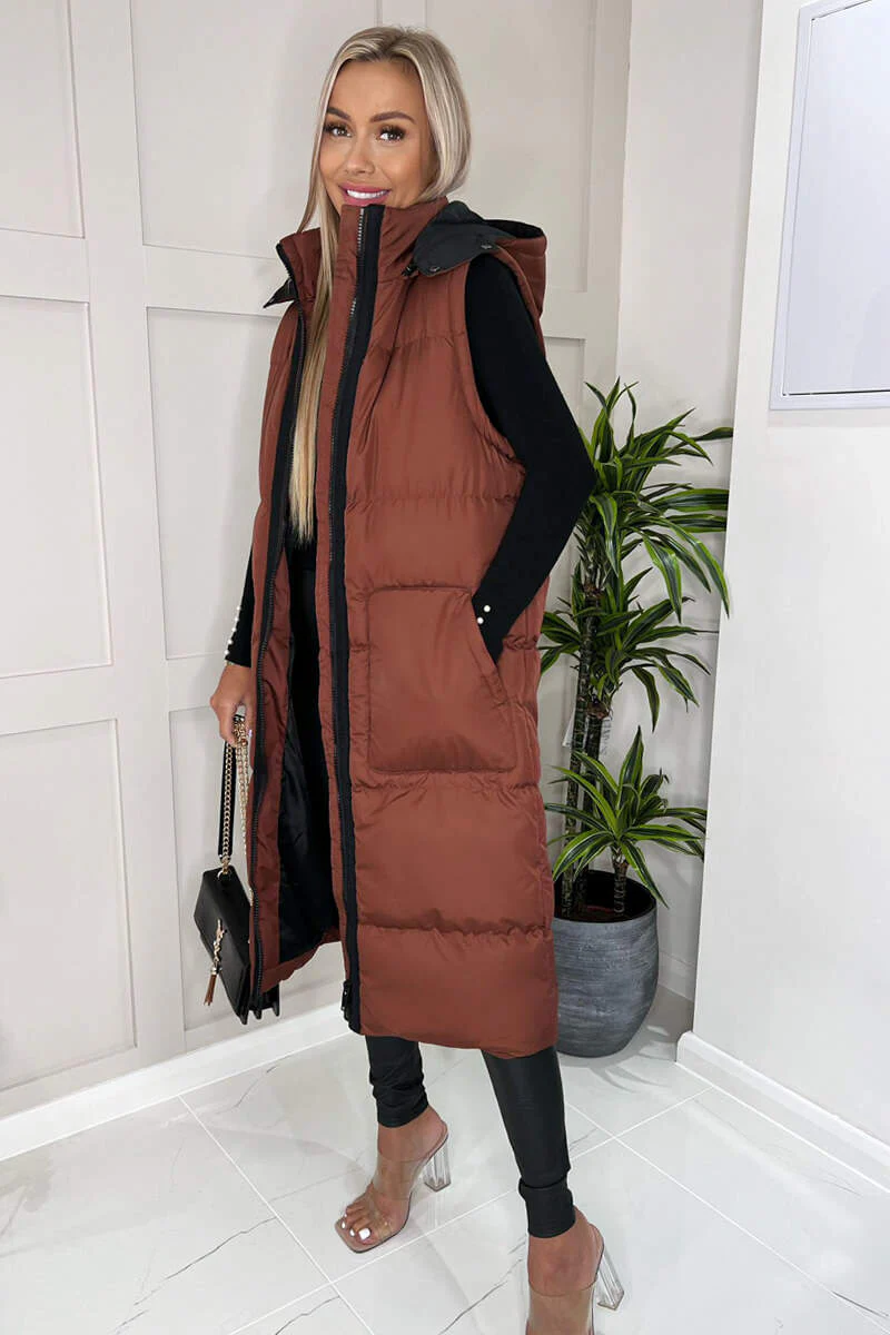Chocolate 2 in 1 Puffer Coat With Detachable Sleeves - Image 6