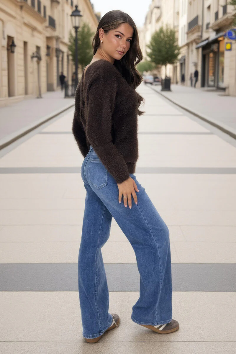 Chocolate Fluffy Knit Twist Detail Jumper - Image 4