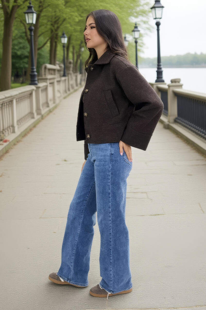Chocolate Marl Button Front Collared Jacket - Image 4