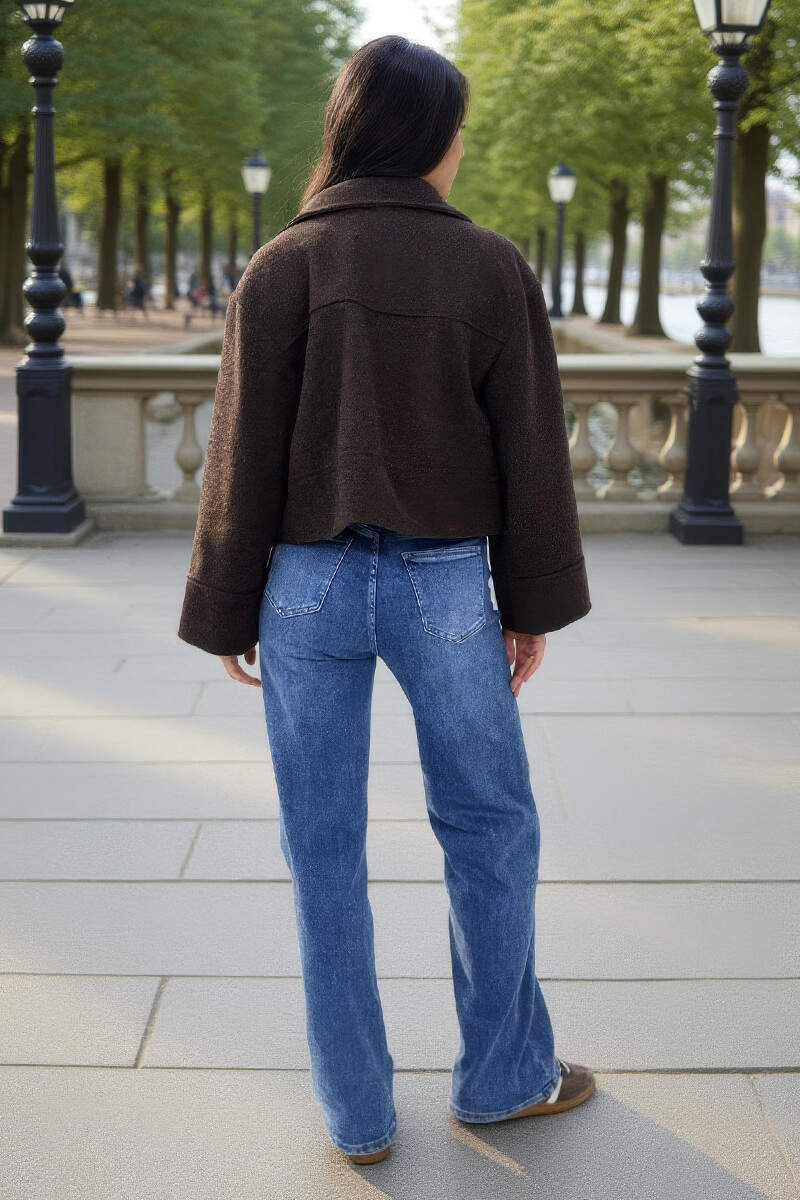Chocolate Marl Button Front Collared Jacket - Image 5