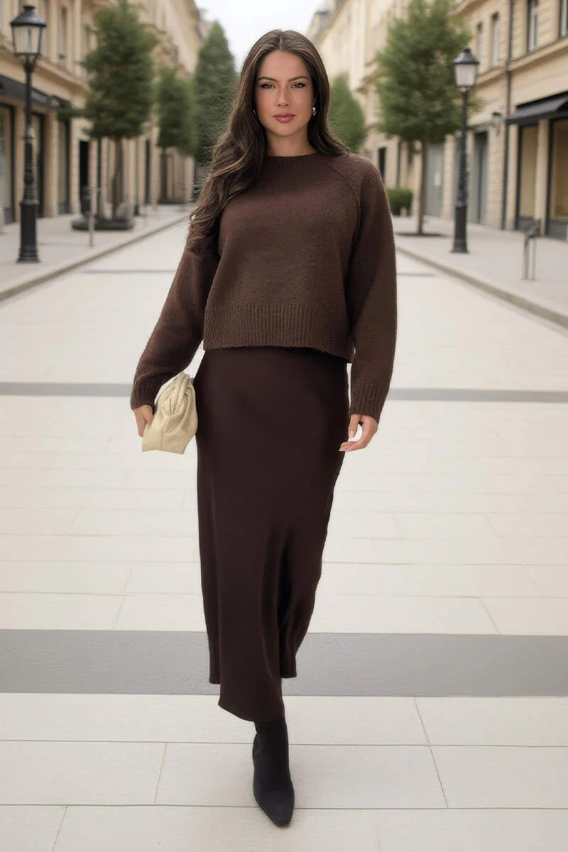 Chocolate Mock Neck Seam Detail Jumper - Image 2