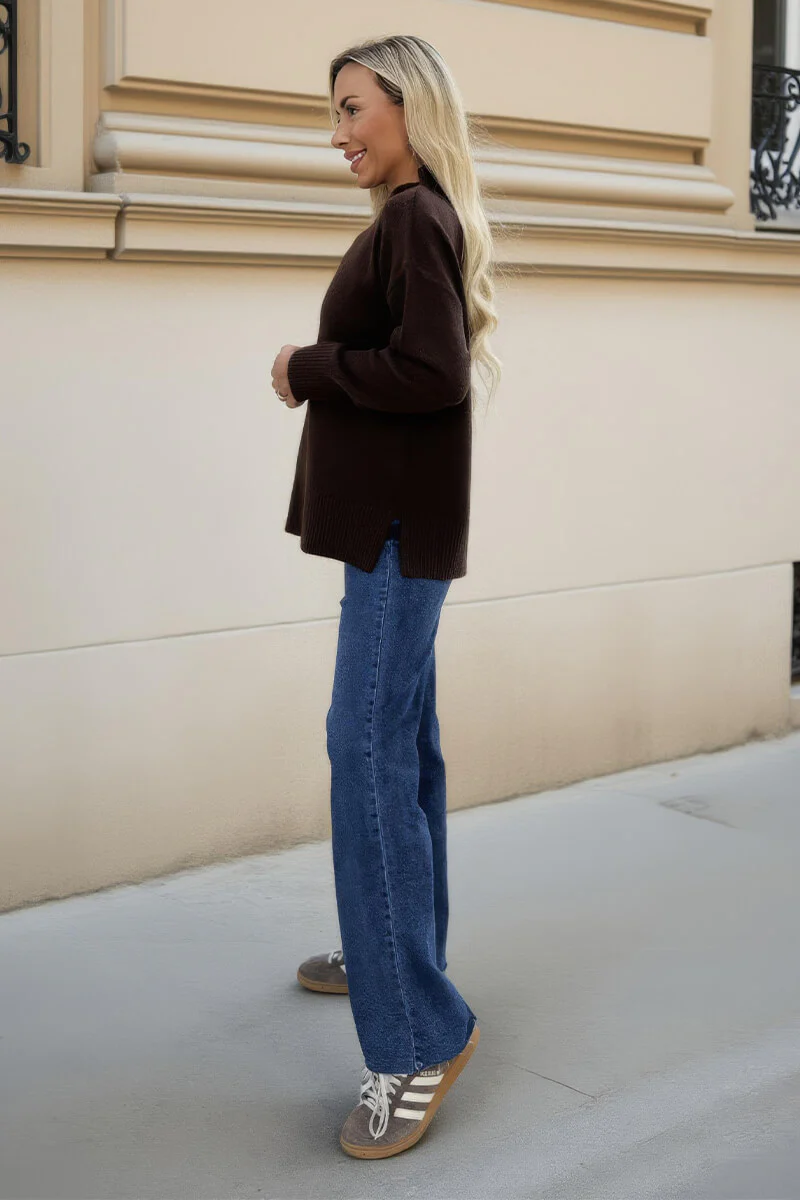 Chocolate Mock Neck Split Hem Jumper - Image 4