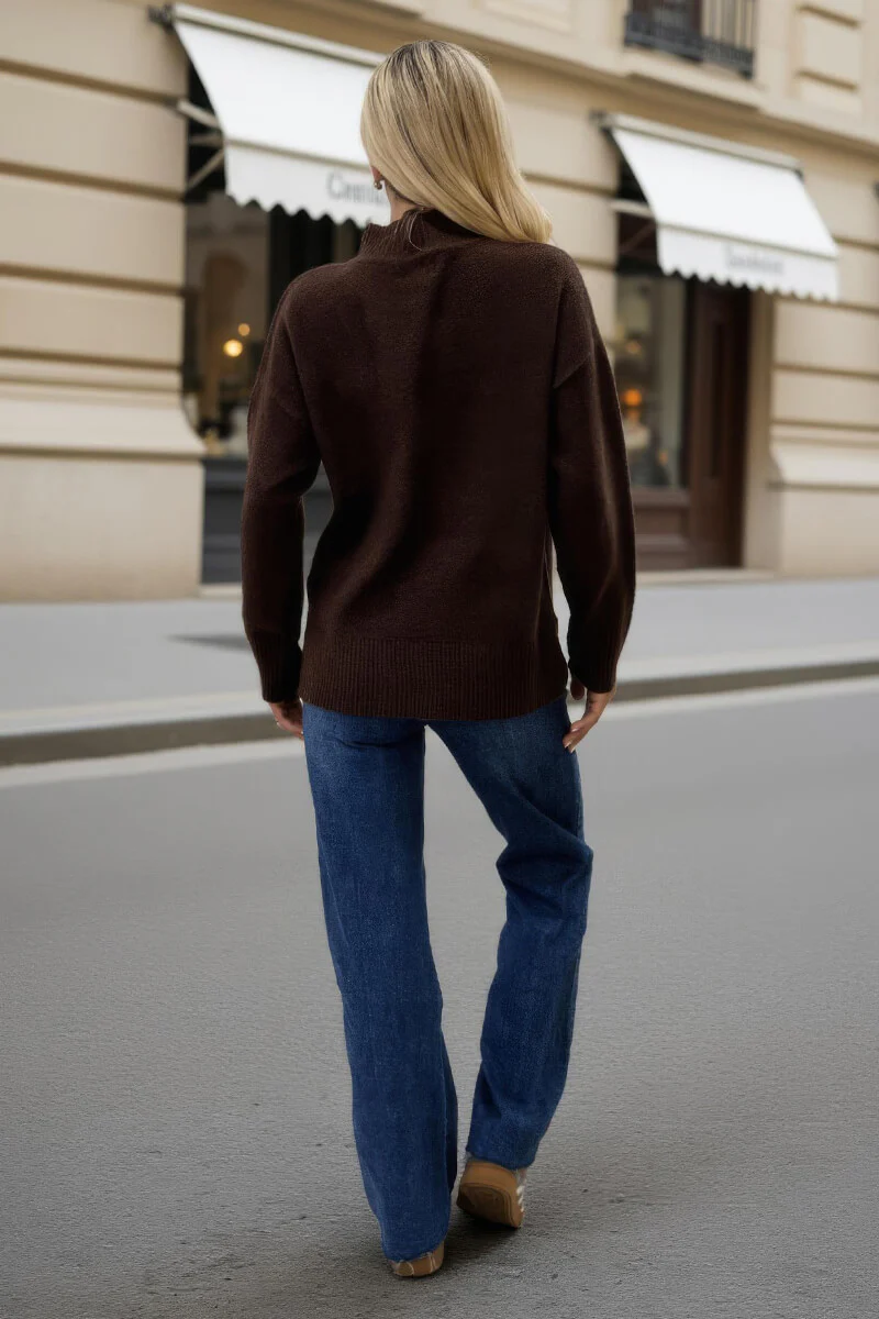 Chocolate Mock Neck Split Hem Jumper - Image 5