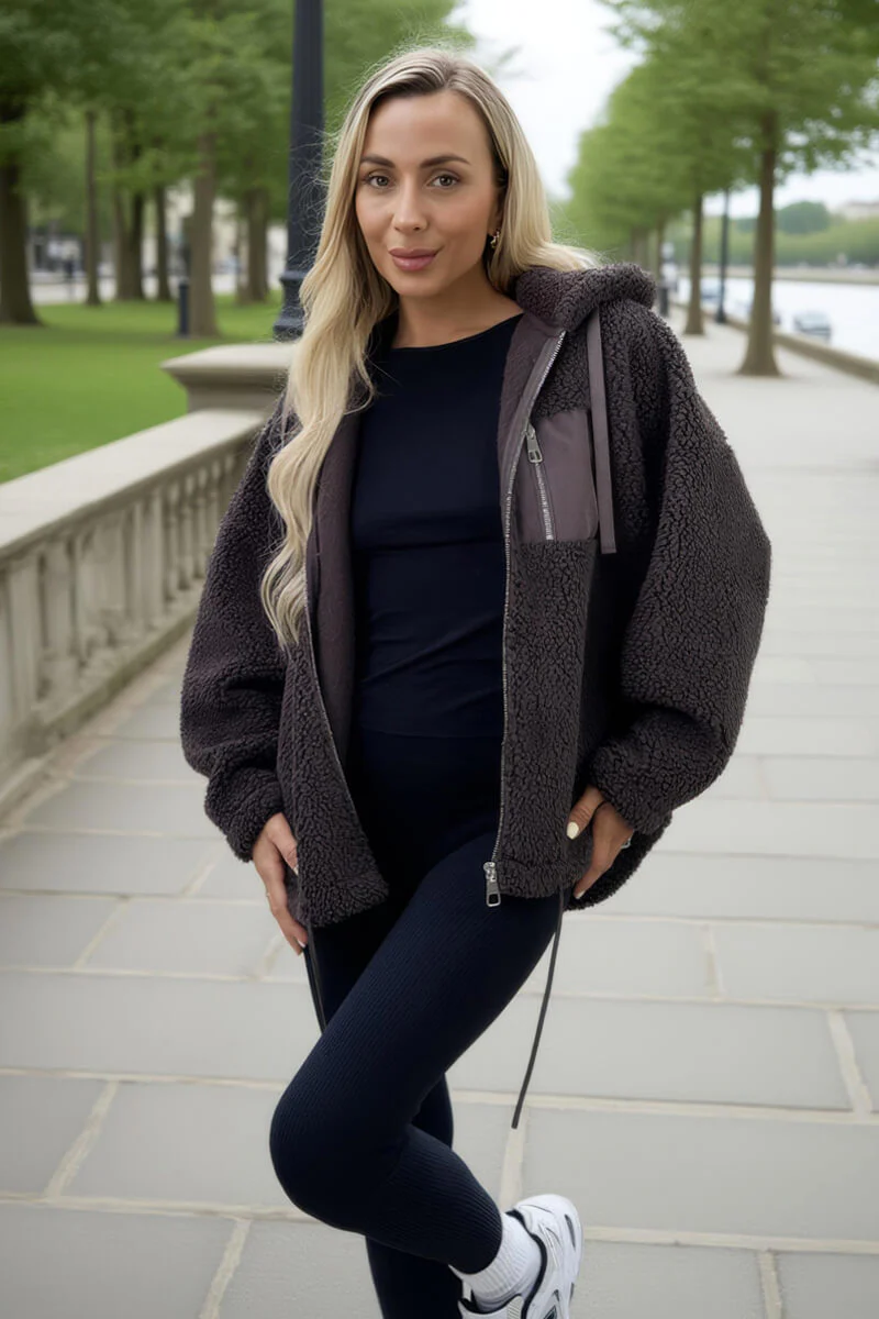 Chocolate Pocket Detail Hooded Teddy Jacket