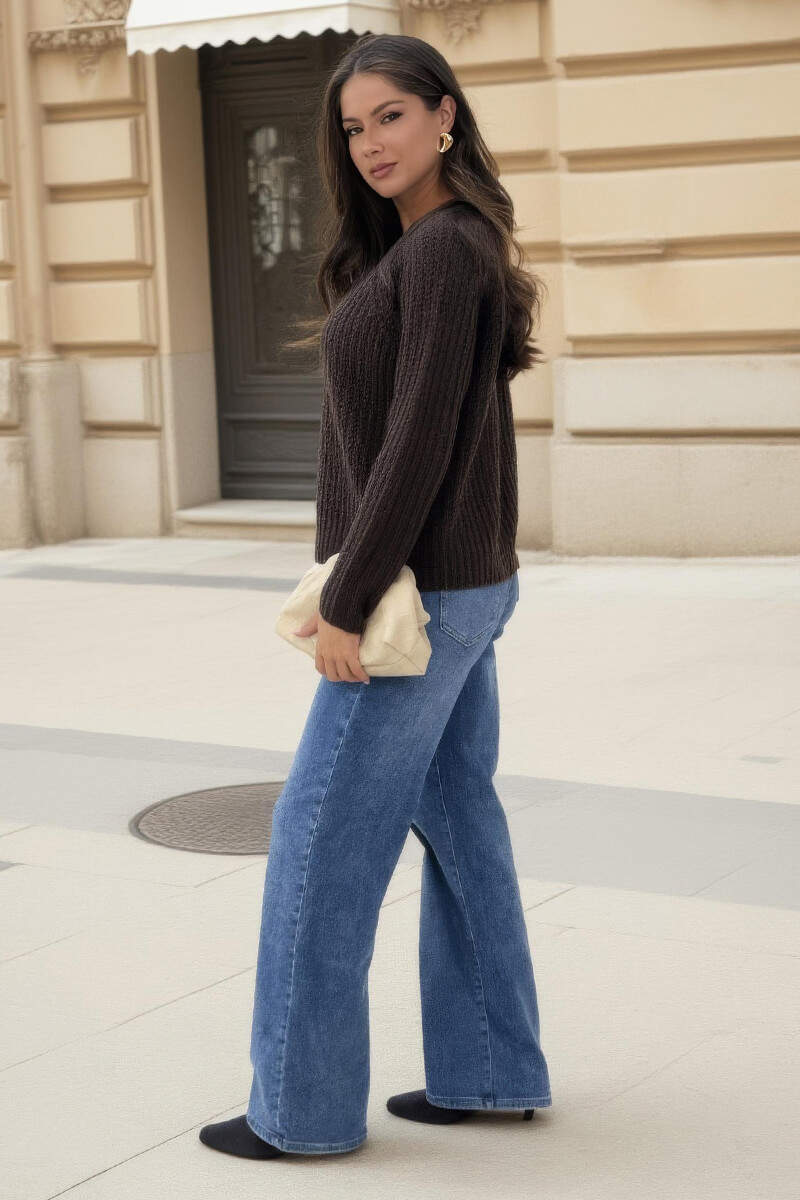 Chocolate Round Neck Knit Jumper - Image 4