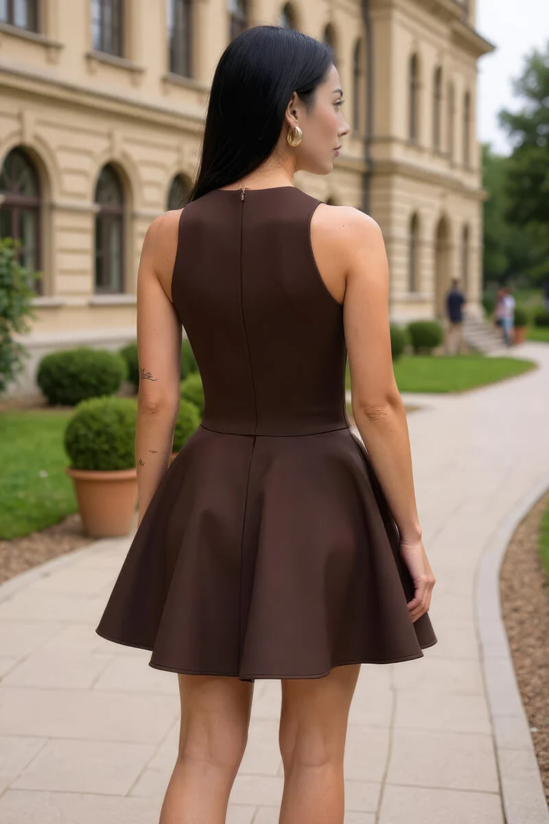 Chocolate Scuba Sleeveless Skater Mini Dress - Image 5