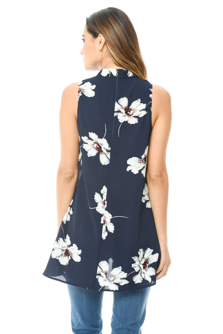 Choker V Neck Printed Sleeveless Top - Image 3