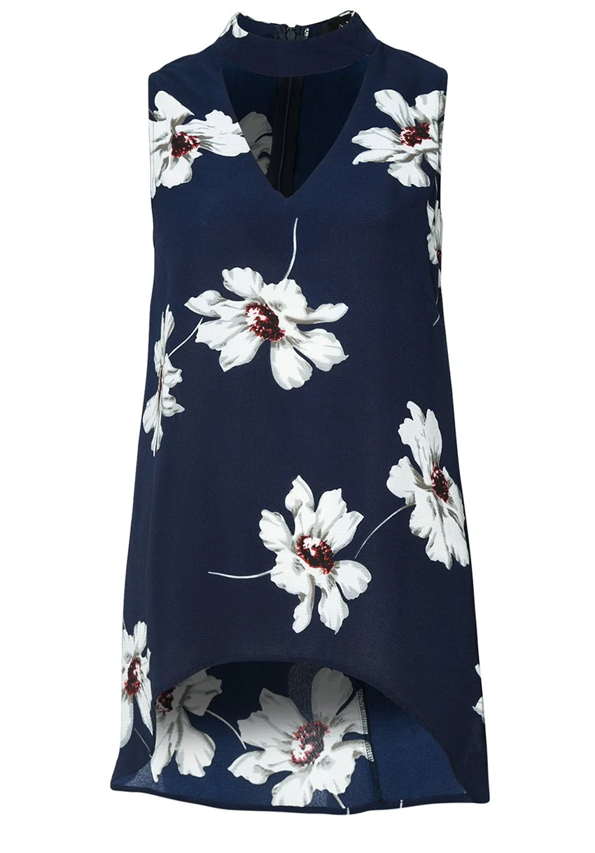 Choker V Neck Printed Sleeveless Top - Image 4