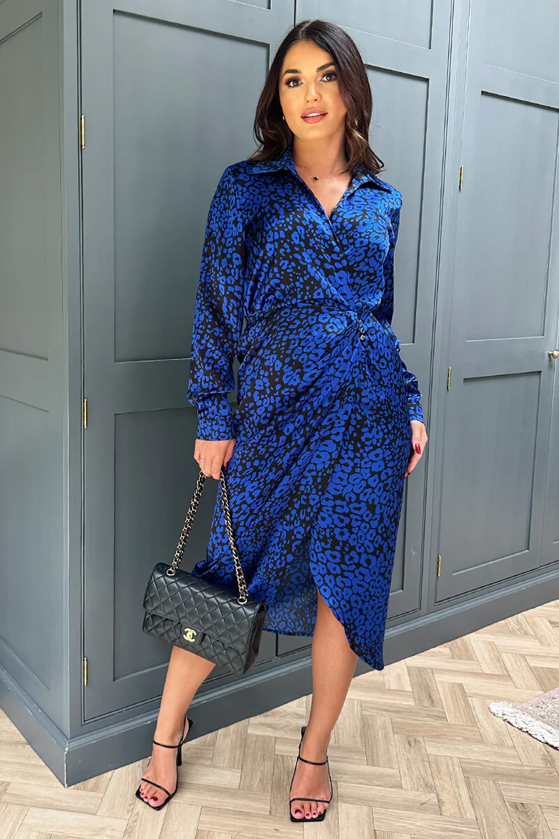 Cobalt Animal Print Collared Midi Dress - Image 3