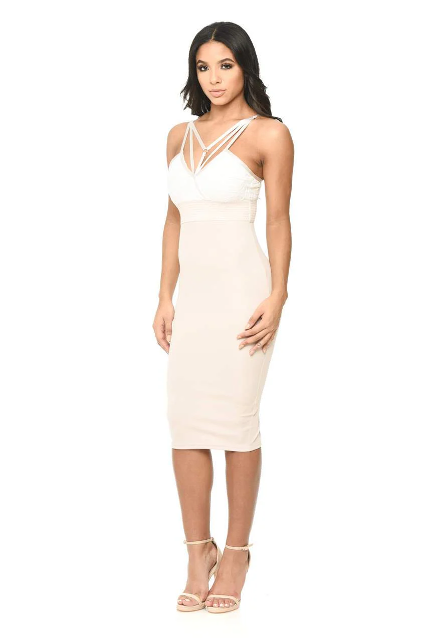 Contrast Bodycon Midi Dress With Lace Detail - Image 2