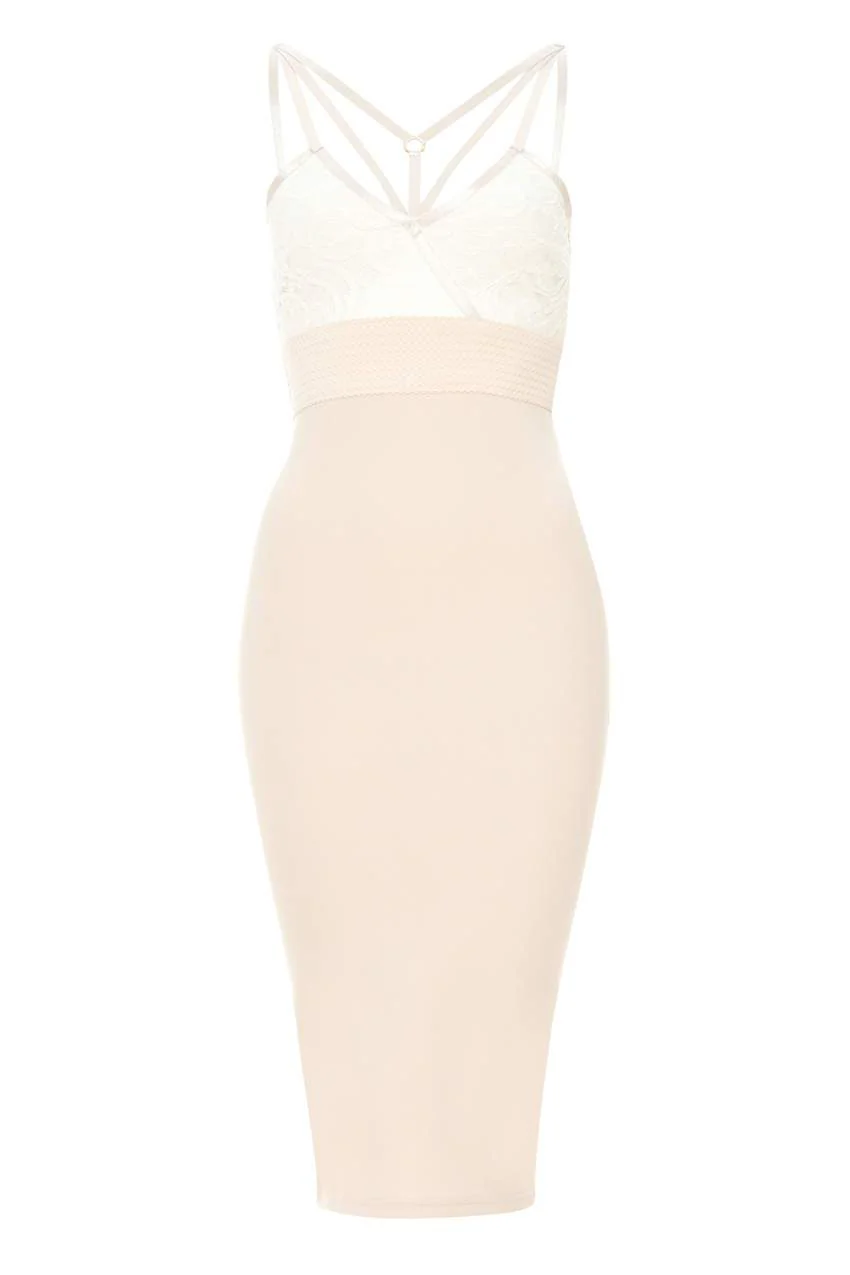 Contrast Bodycon Midi Dress With Lace Detail - Image 4