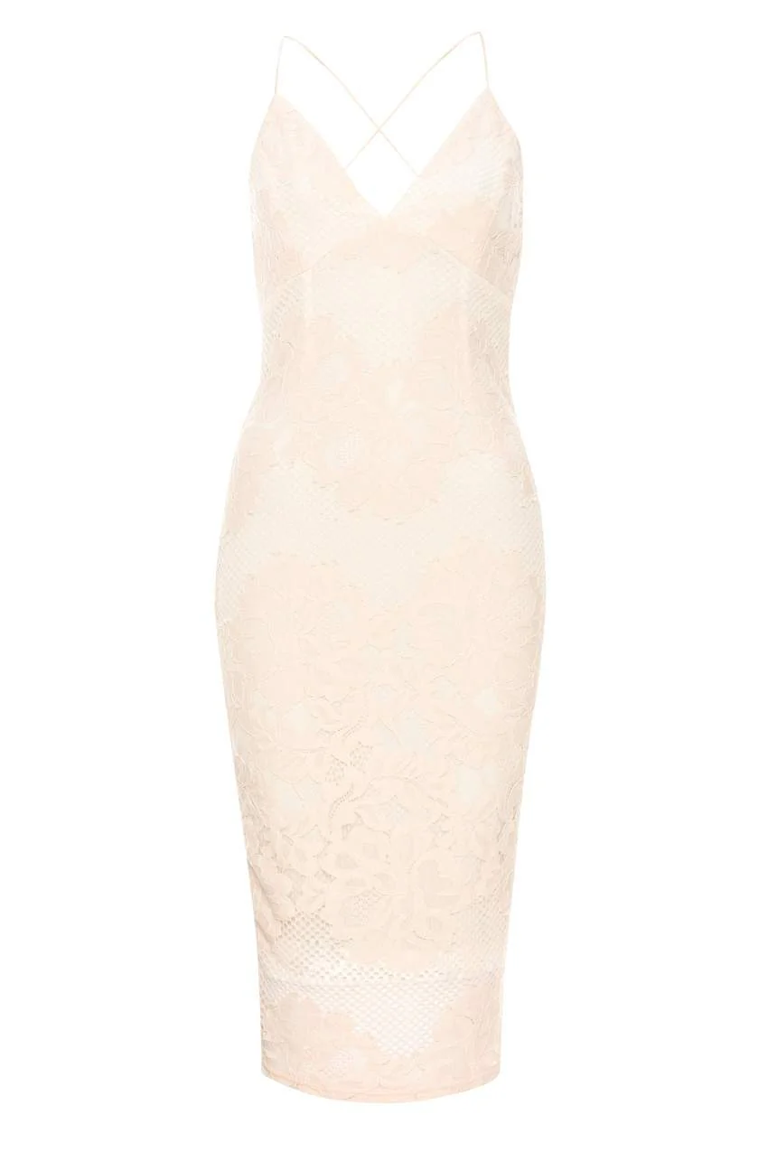 Contrast Pink Lace Bodycon Dress With Plunge Front - Image 5