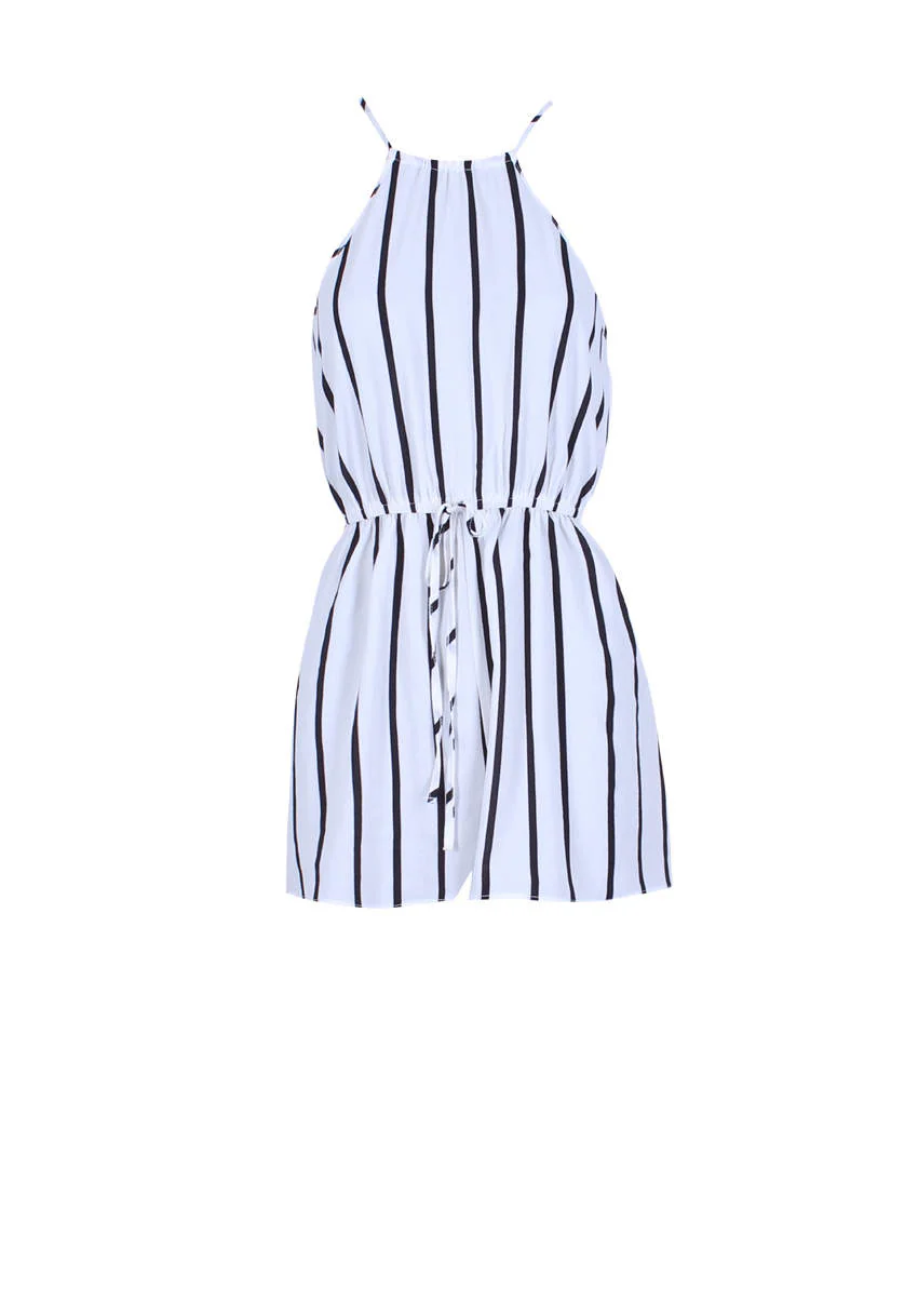 Cream And Black Pinstriped Short Playsuit - Image 4