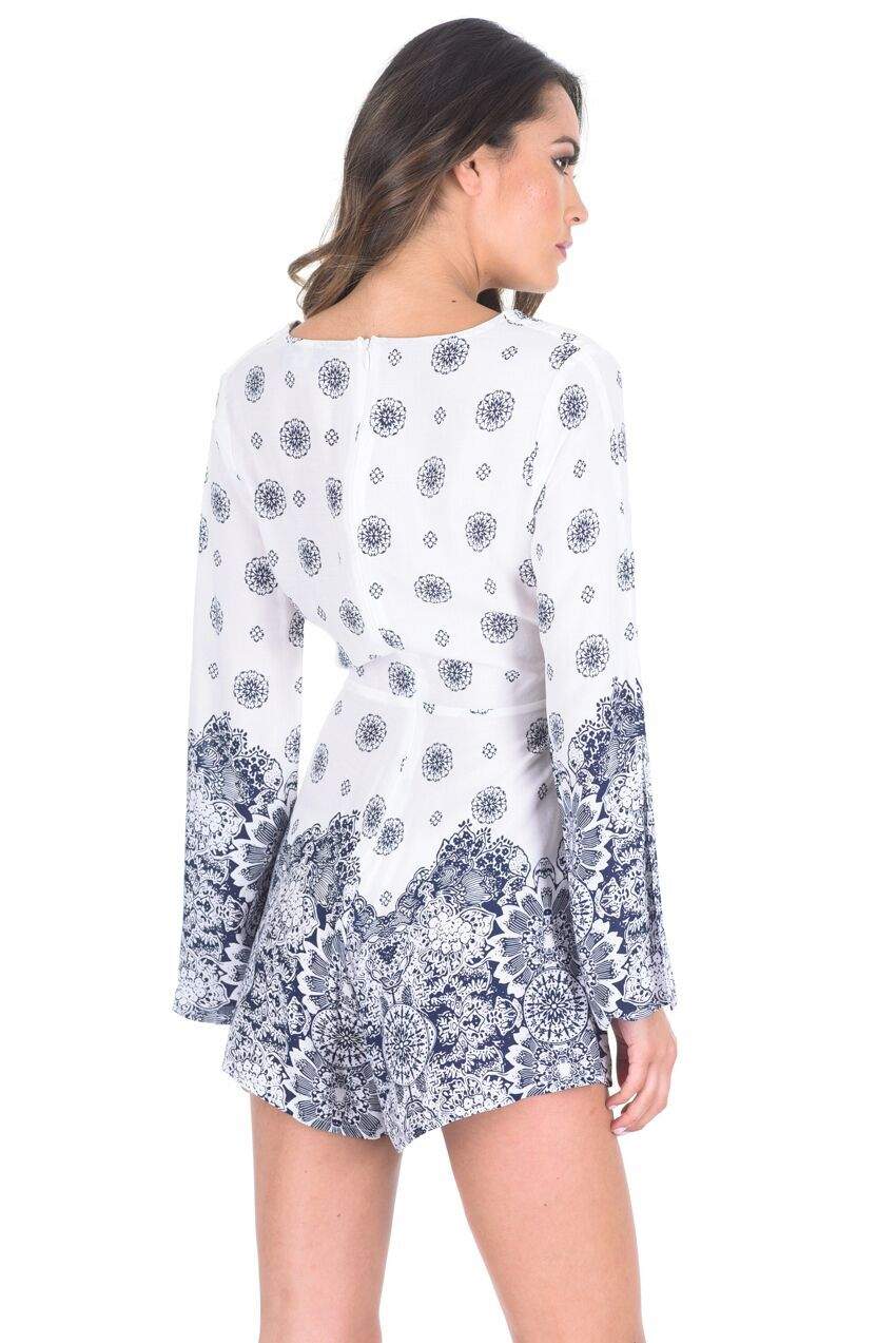 Cream and Blue Crochet Middle Playsuit - Image 4
