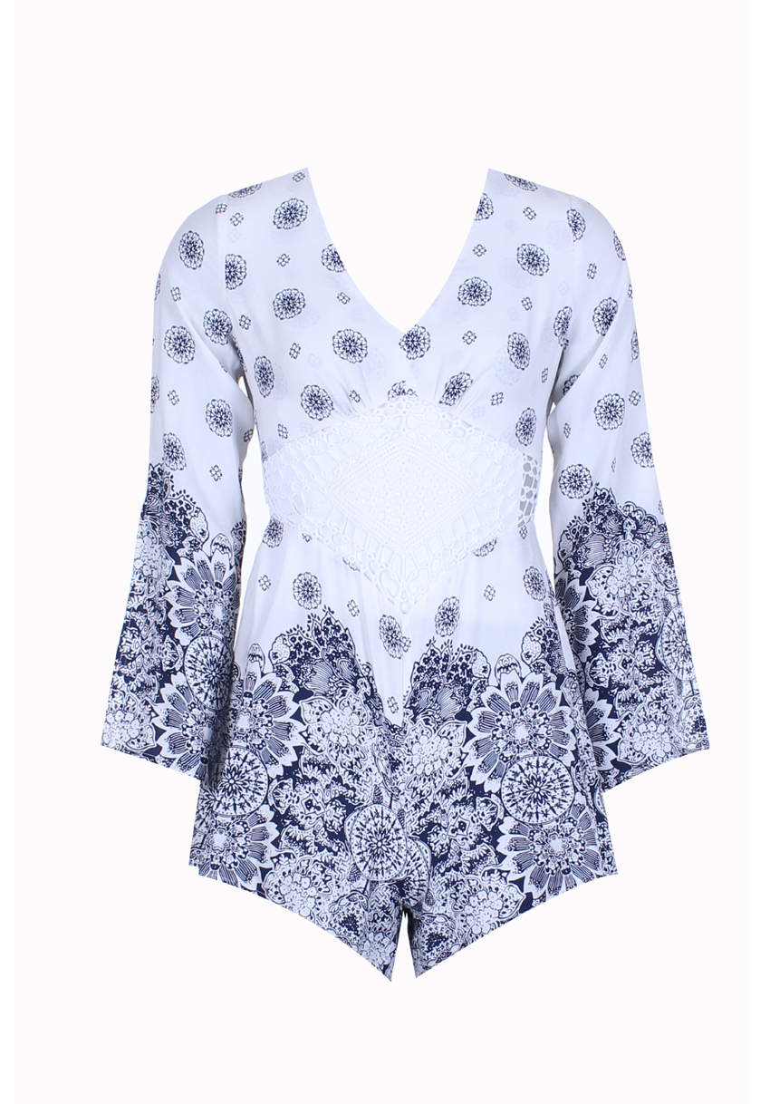 Cream and Blue Crochet Middle Playsuit - Image 5