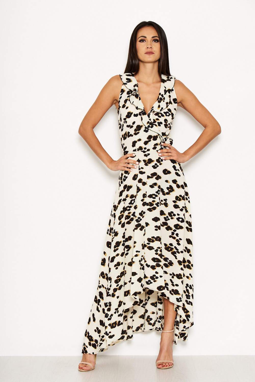 Cream Animal Print Asymmetrical Frill Dress - Image 4