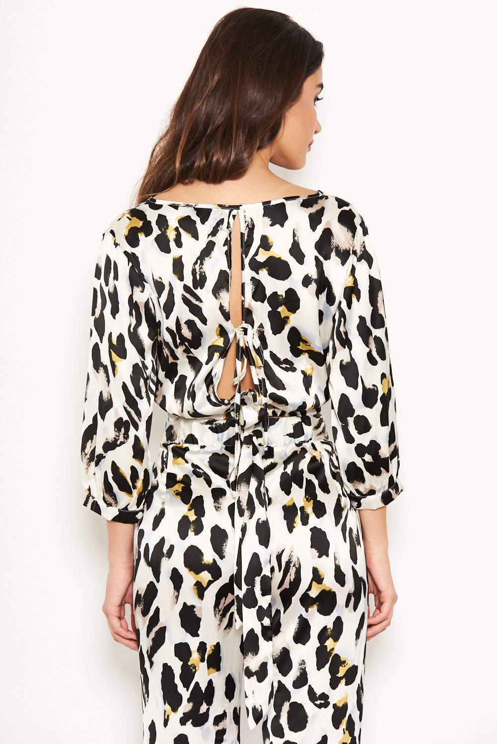 Cream Animal Print Cropped Blouse - Image 3