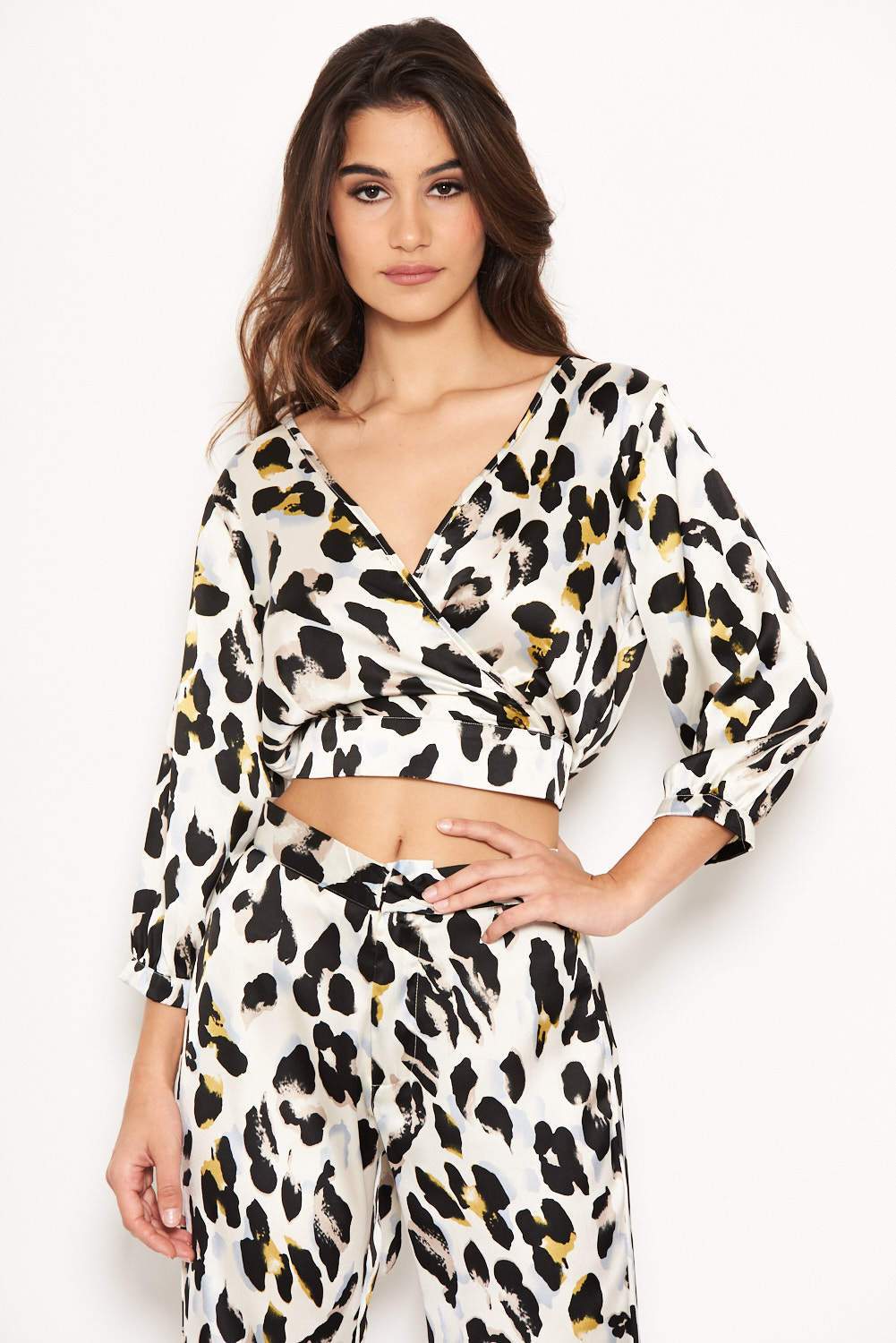Cream Animal Print Cropped Blouse - Image 4