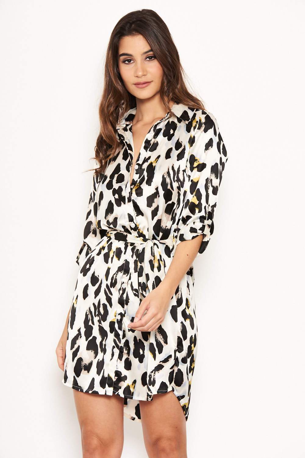 Cream Animal Print Shirt Dress - Image 4