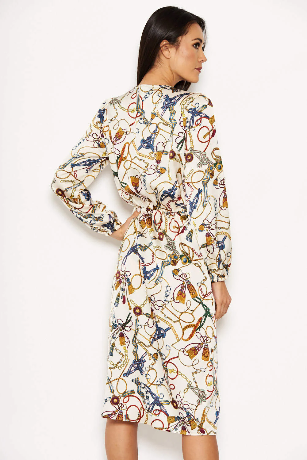 Cream Chain Print Wrap Style Dress - Image 3