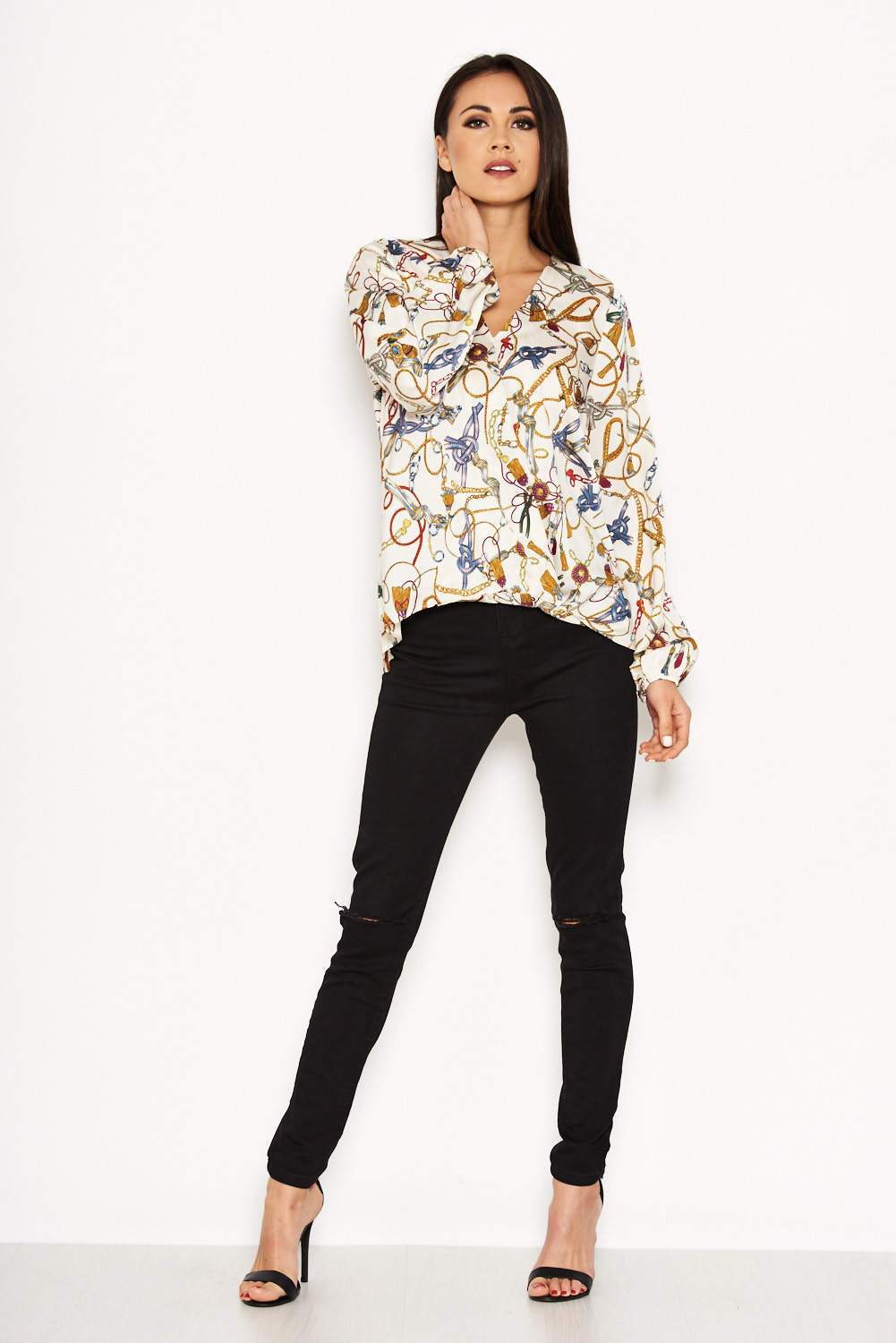 Cream Chain Print Wrap Top - Image 3