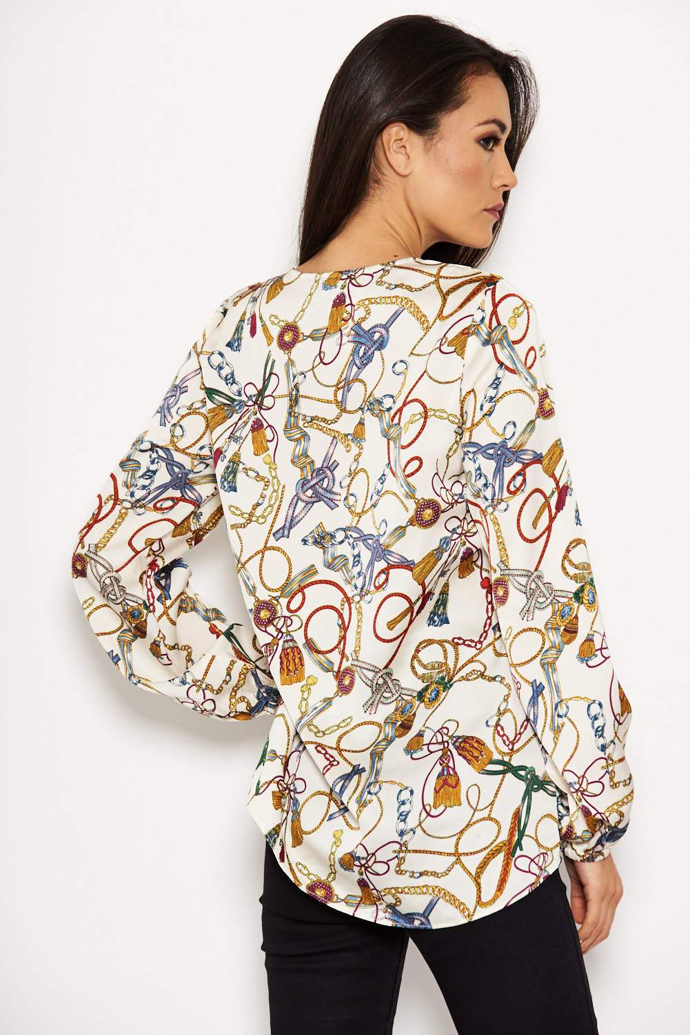 Cream Chain Print Wrap Top - Image 4