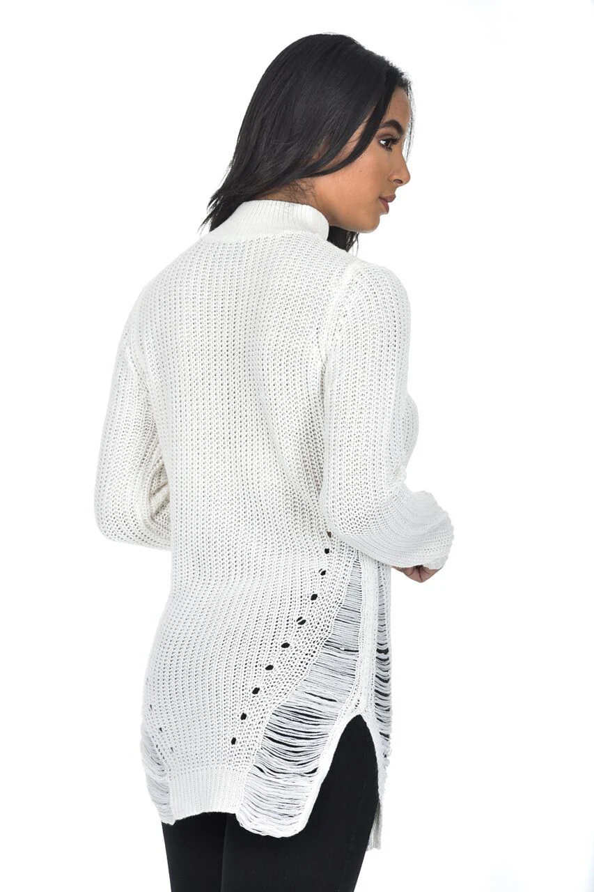Cream Choker Ladder Cable Knit Jumper - Image 3