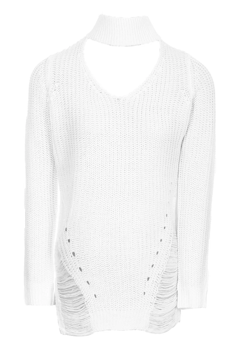 Cream Choker Ladder Cable Knit Jumper - Image 4