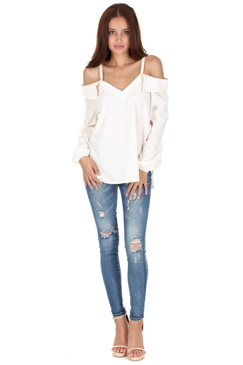 Cream Cold Shoulder Top - Image 2