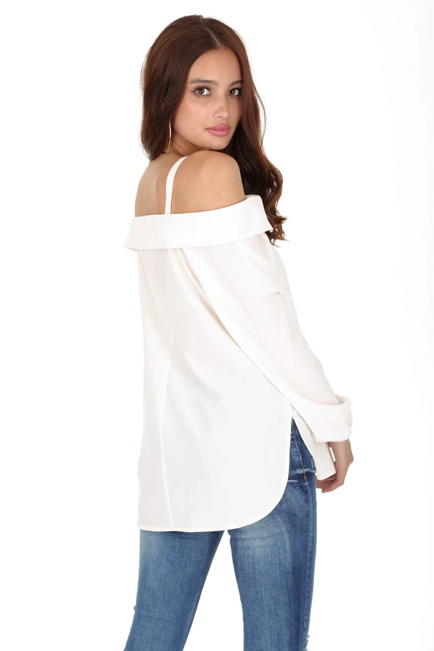 Cream Cold Shoulder Top - Image 3