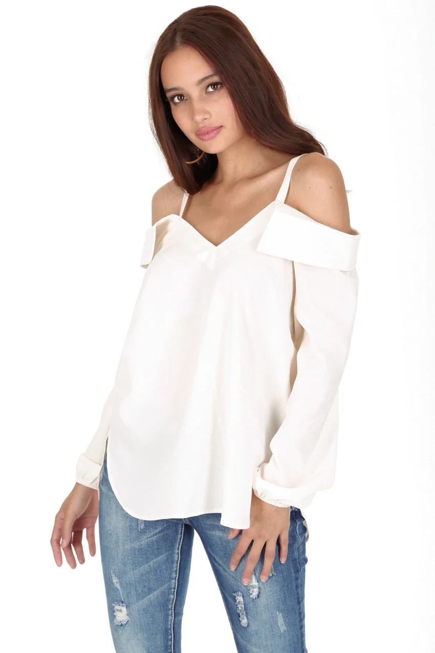 Cream Cold Shoulder Top - Image 4