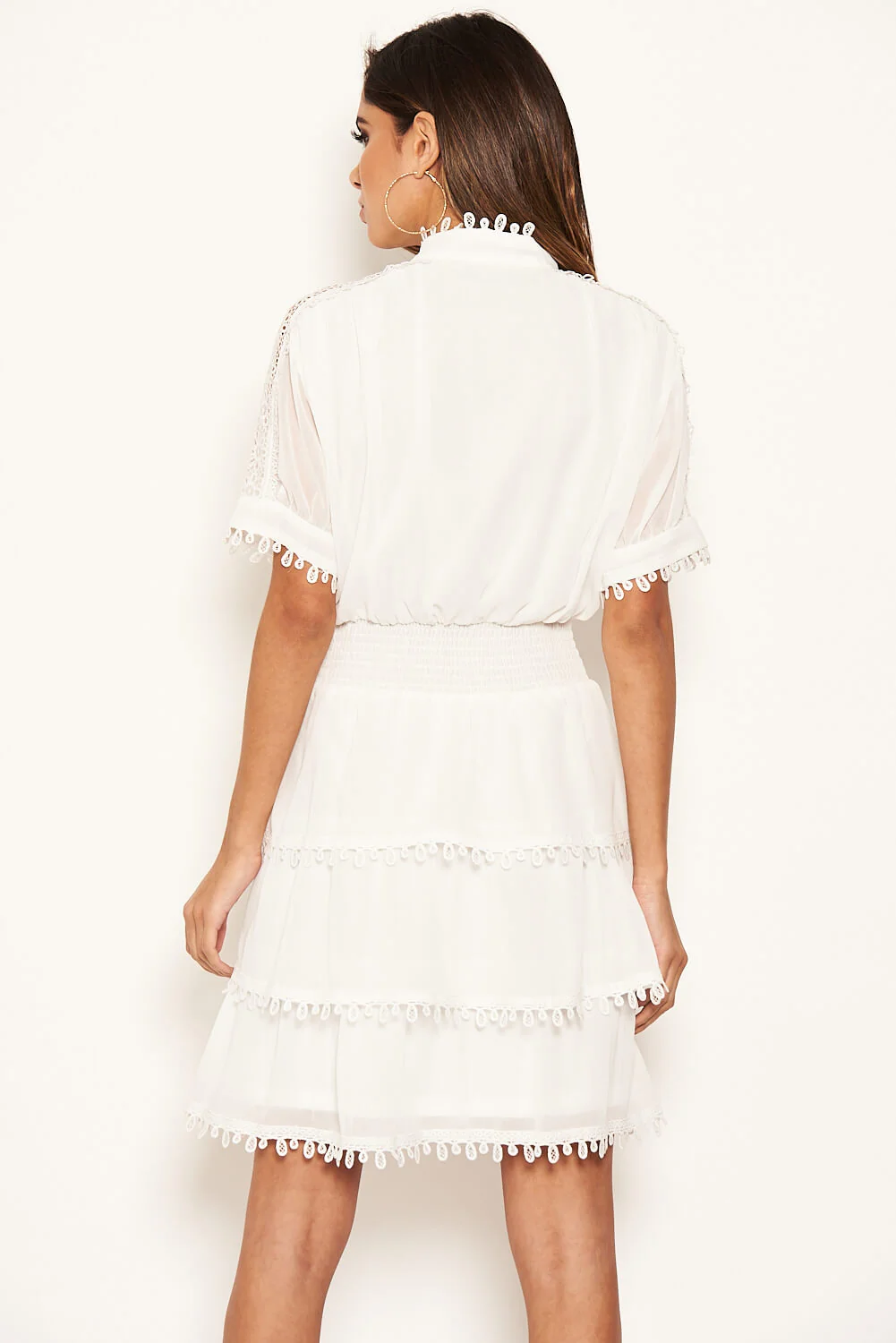 Cream Crochet Detail Tiered Dress - Image 6