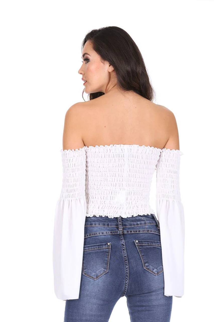 Cream Crop Flare Sleeved Top - Image 3