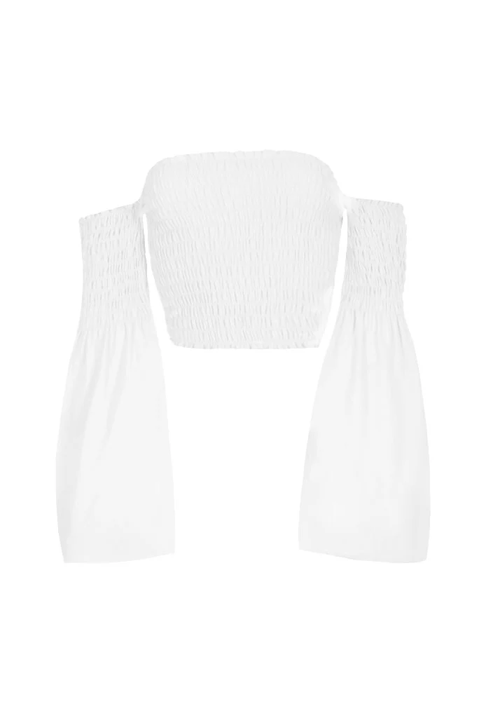 Cream Crop Flare Sleeved Top - Image 4