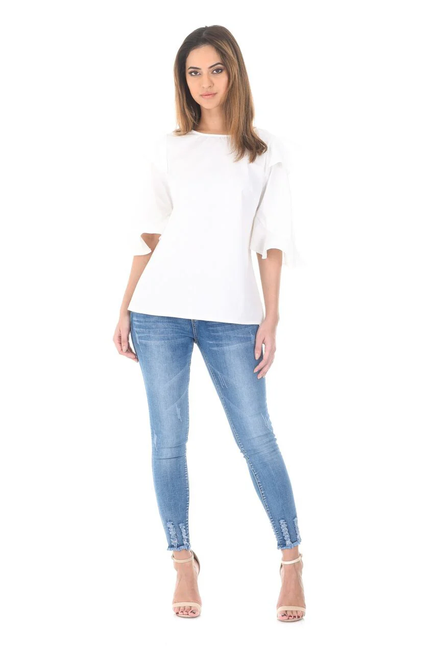 Cream Double Frill Sleeved Shirt - Image 2