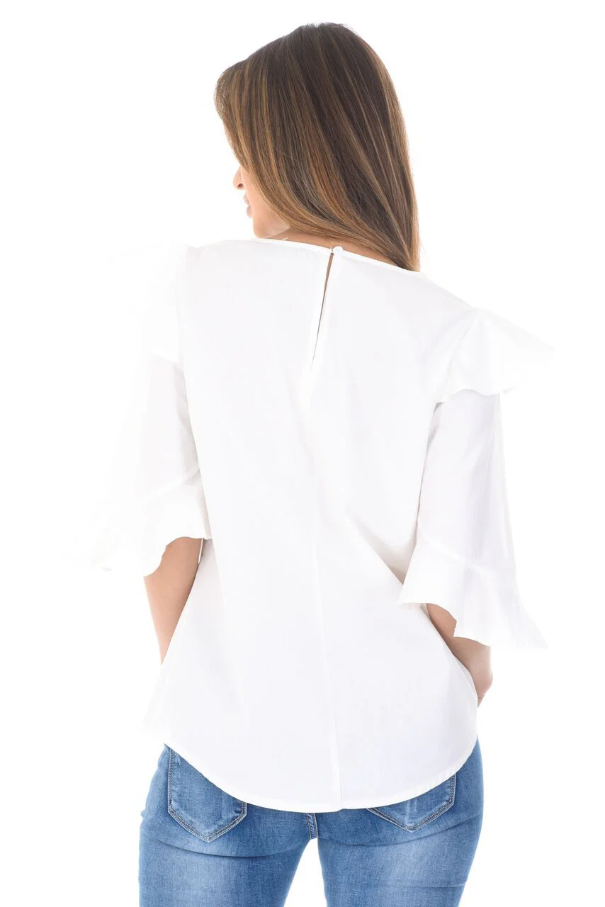 Cream Double Frill Sleeved Shirt - Image 3