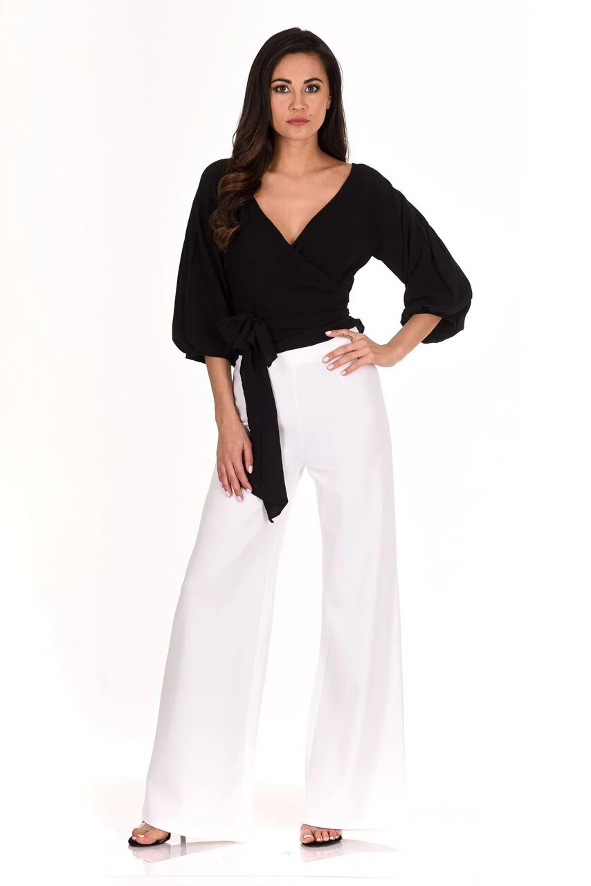 Cream Flared High Waisted Trousers - Image 2