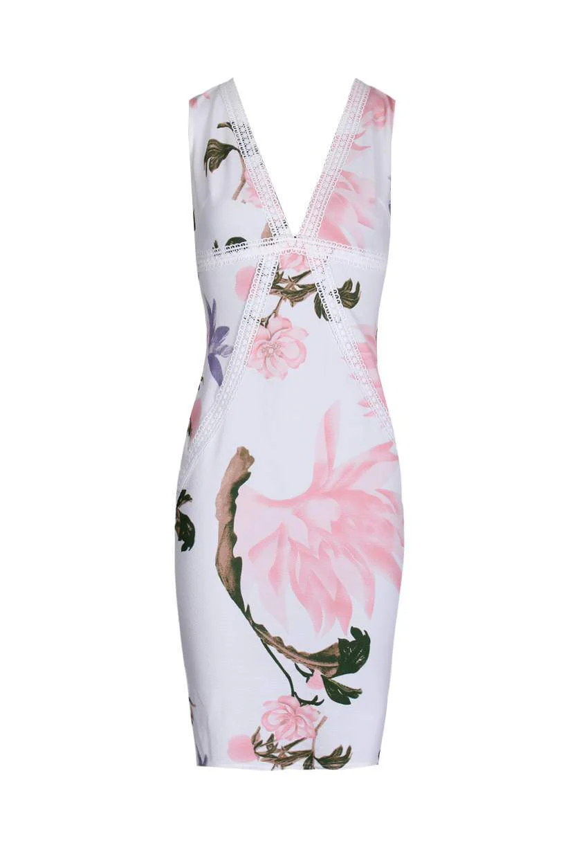 Cream Floral Crochet Detail Midi Dress - Image 4