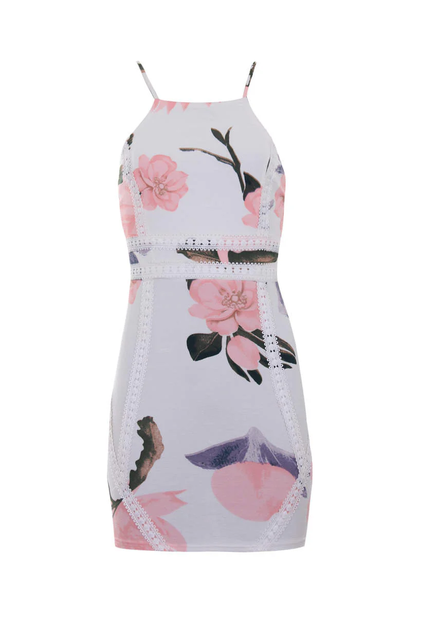 Cream Floral Crochet Detailing Mini Dress - Image 4