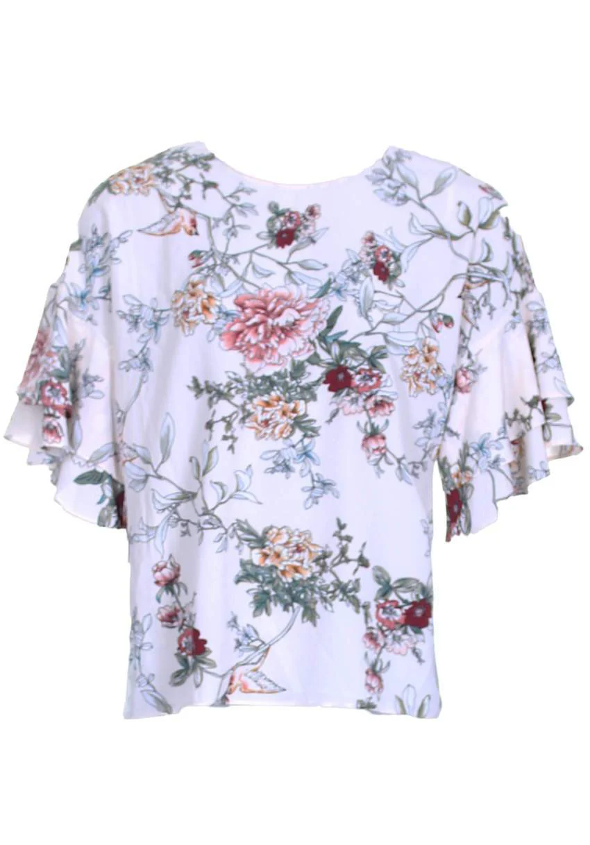 Cream Floral Frill Sleeve Top - Image 4