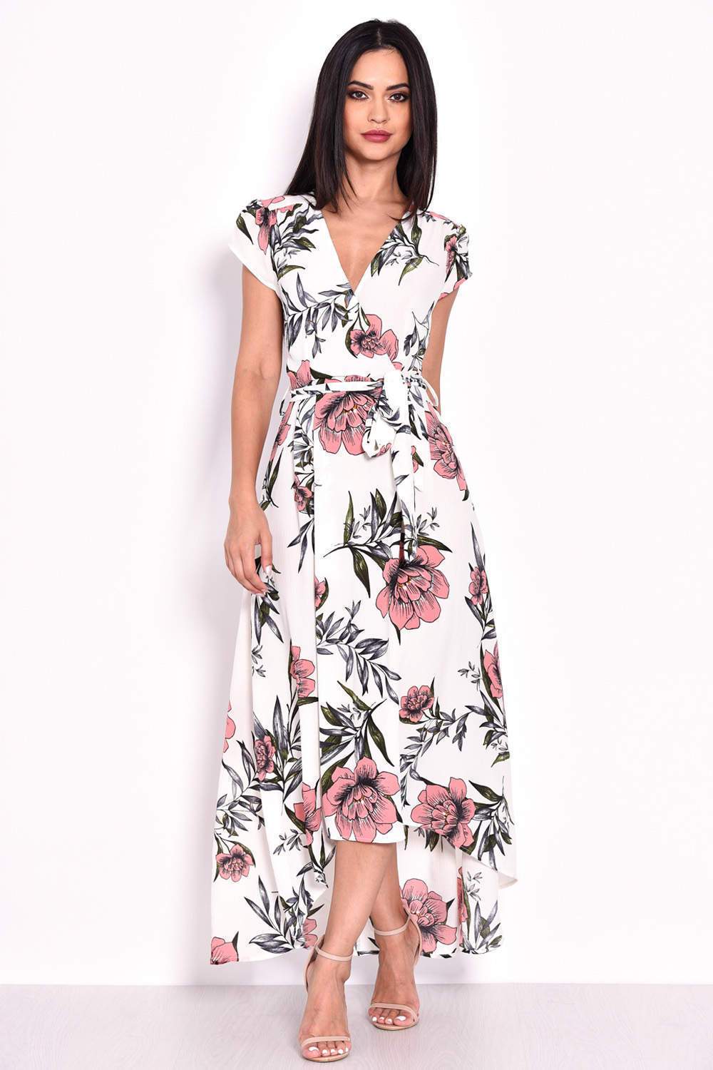 Cream Floral Maxi Wrap Dress - Image 2