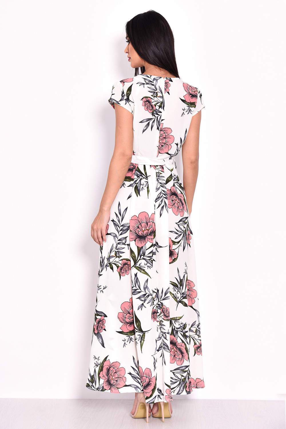 Cream Floral Maxi Wrap Dress - Image 3