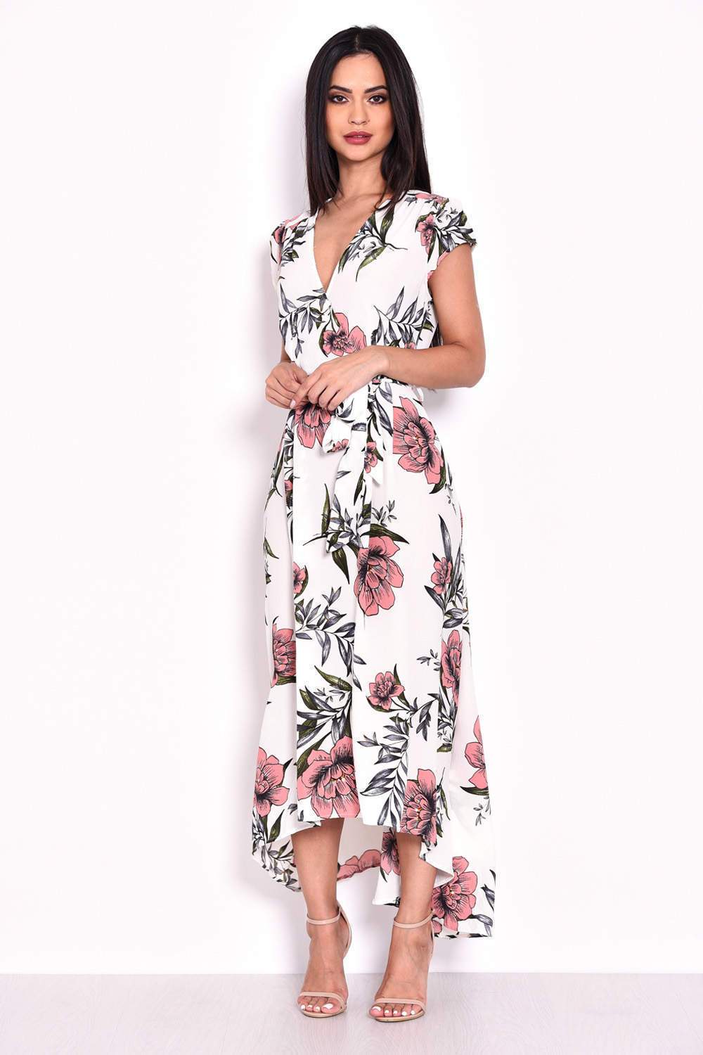 Cream Floral Maxi Wrap Dress - Image 4