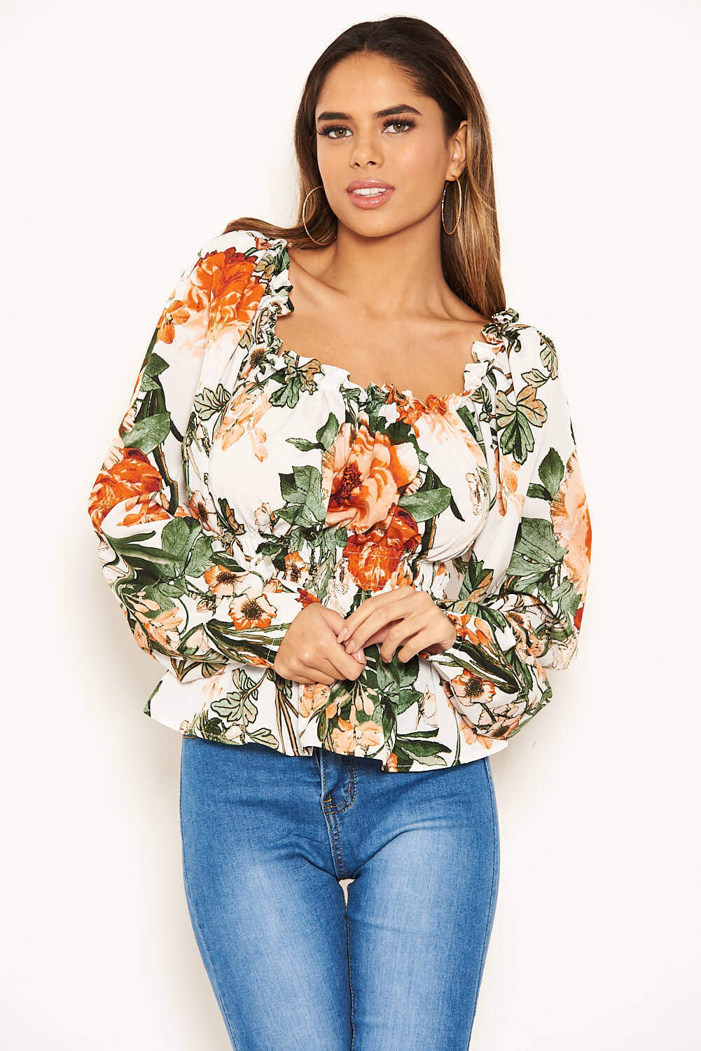 Cream Floral Square Neck Top - Image 2