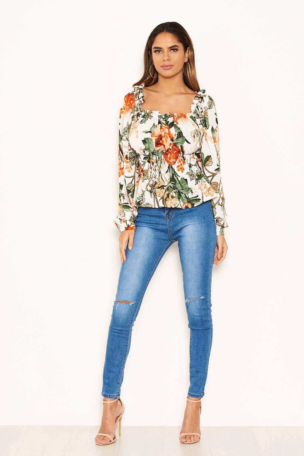 Cream Floral Square Neck Top - Image 3