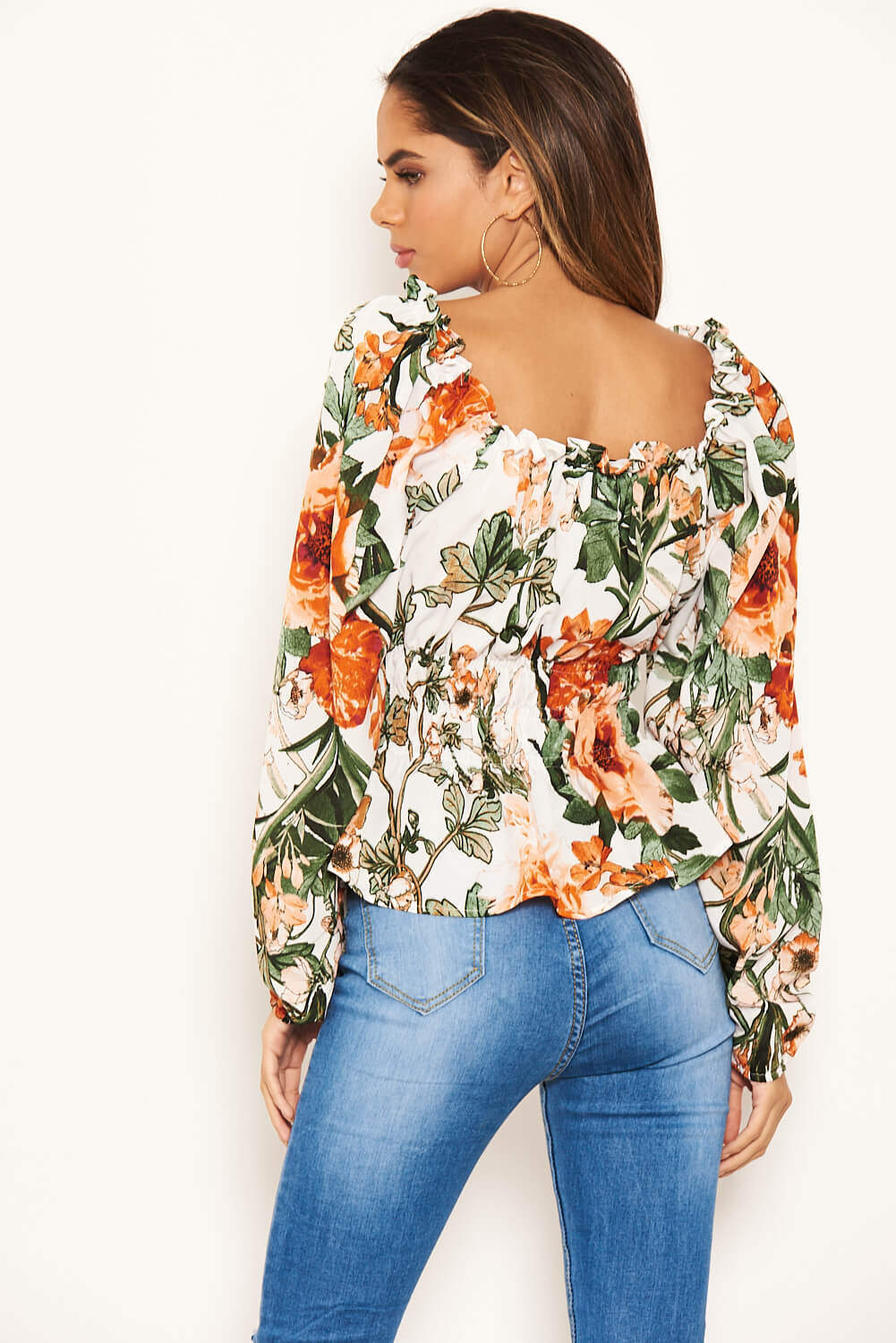 Cream Floral Square Neck Top - Image 4