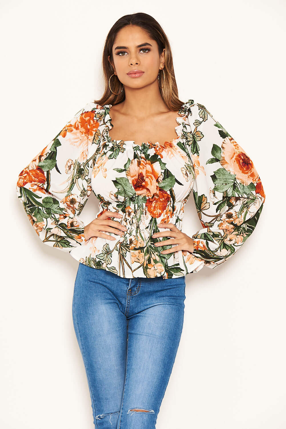 Cream Floral Square Neck Top - Image 5